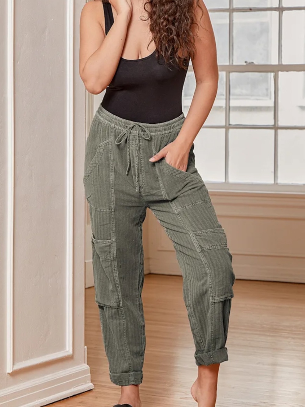 Free people Womens Feelin good utility green pants L